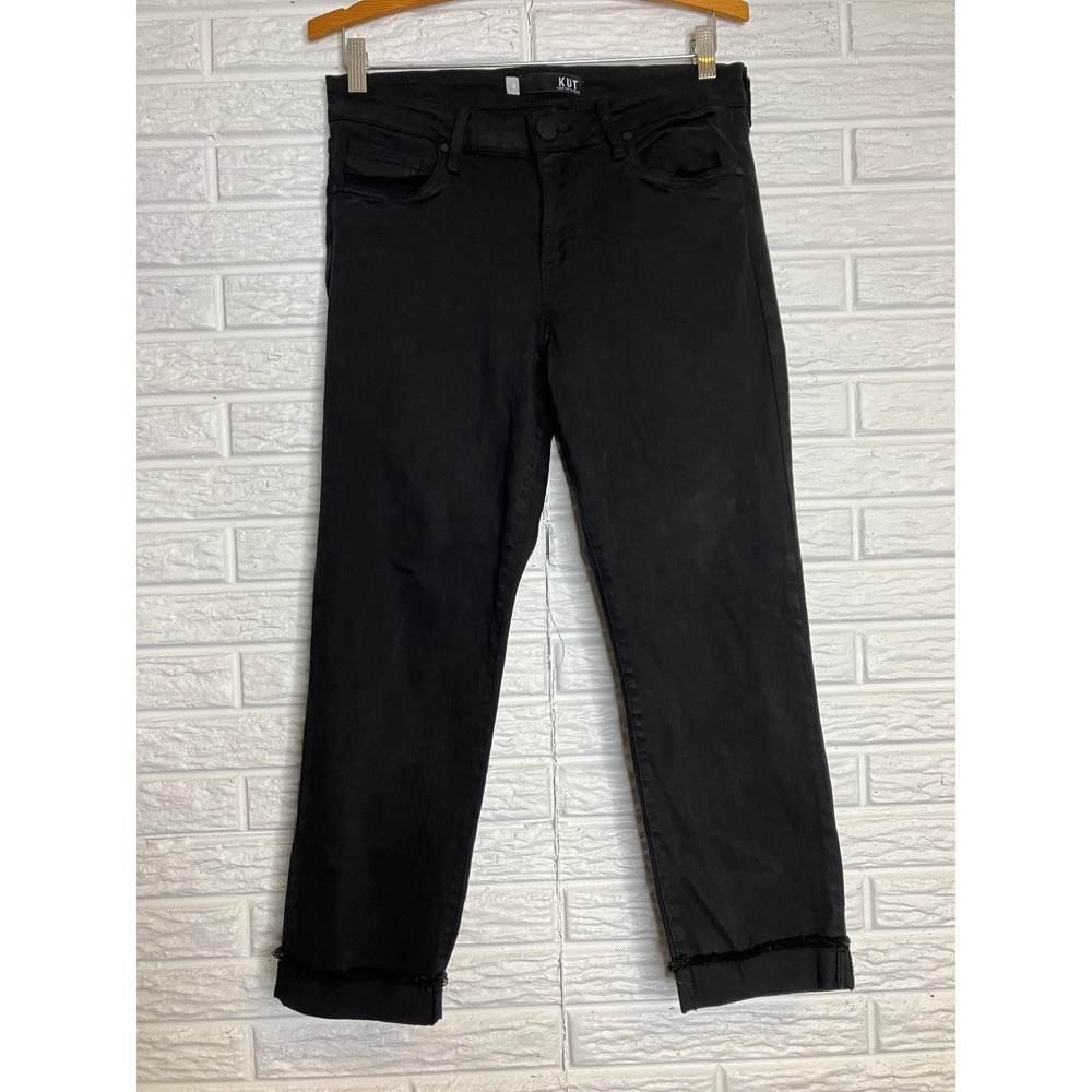 Kut from the Kloth Amy Crop Straight Leg Jeans‎ Womens 8 Black Excellent cuffed
